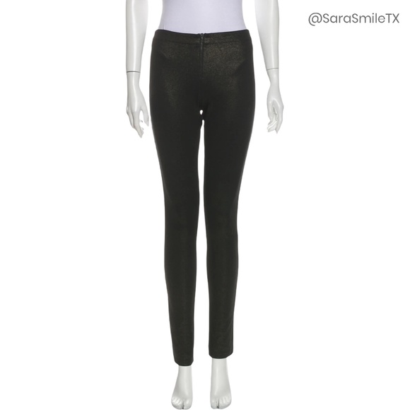 ALICE + OLIVIA Black & Metallic Gold Shimmer Front Zip Leggings - Picture 2 of 14